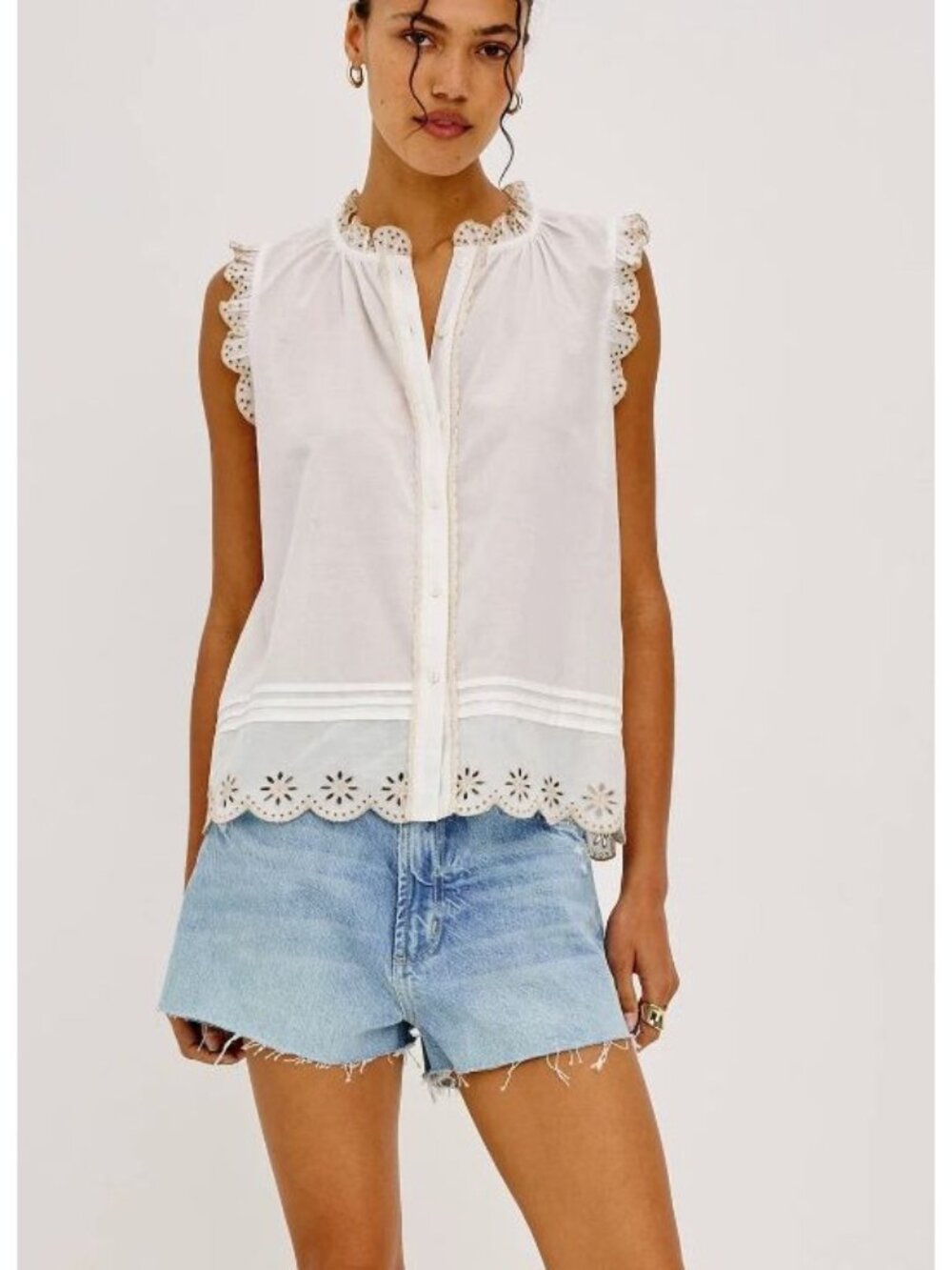RAILS Avery Top Blouse White Lace Trim 100% Cotton Size Small